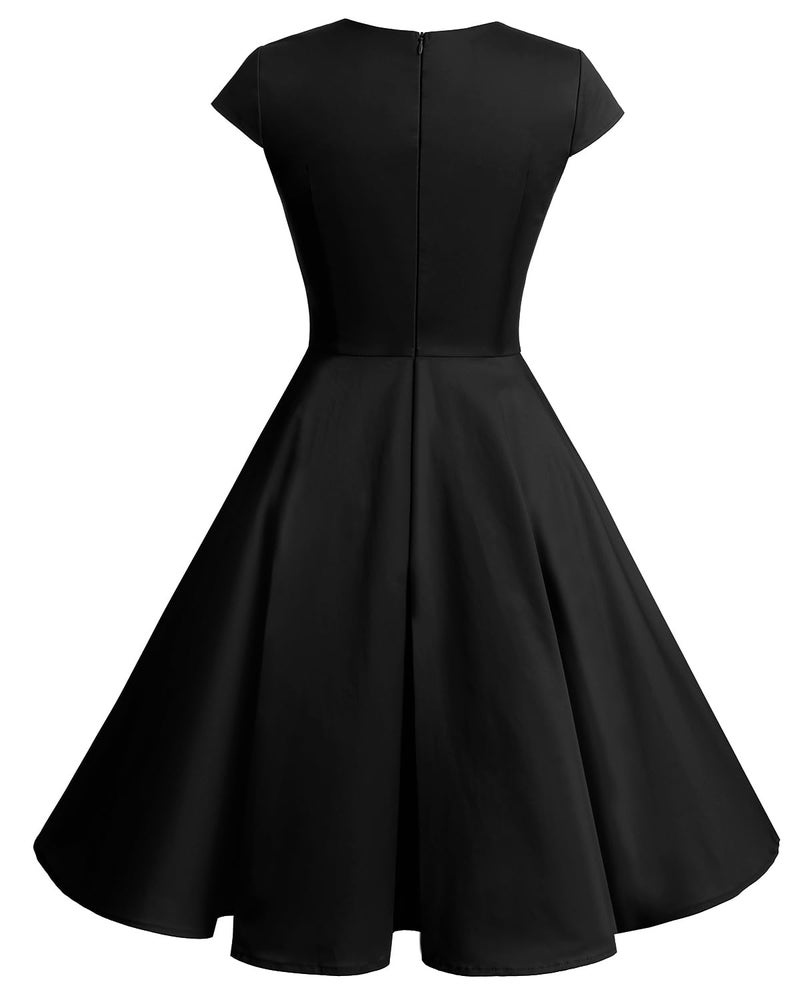 Bbonlinedress Plus Size Black Cocktail Dress Women Wedding Guest 1950s Vintage Retro Formal Party Swing Dress Black 2XL - Image 4
